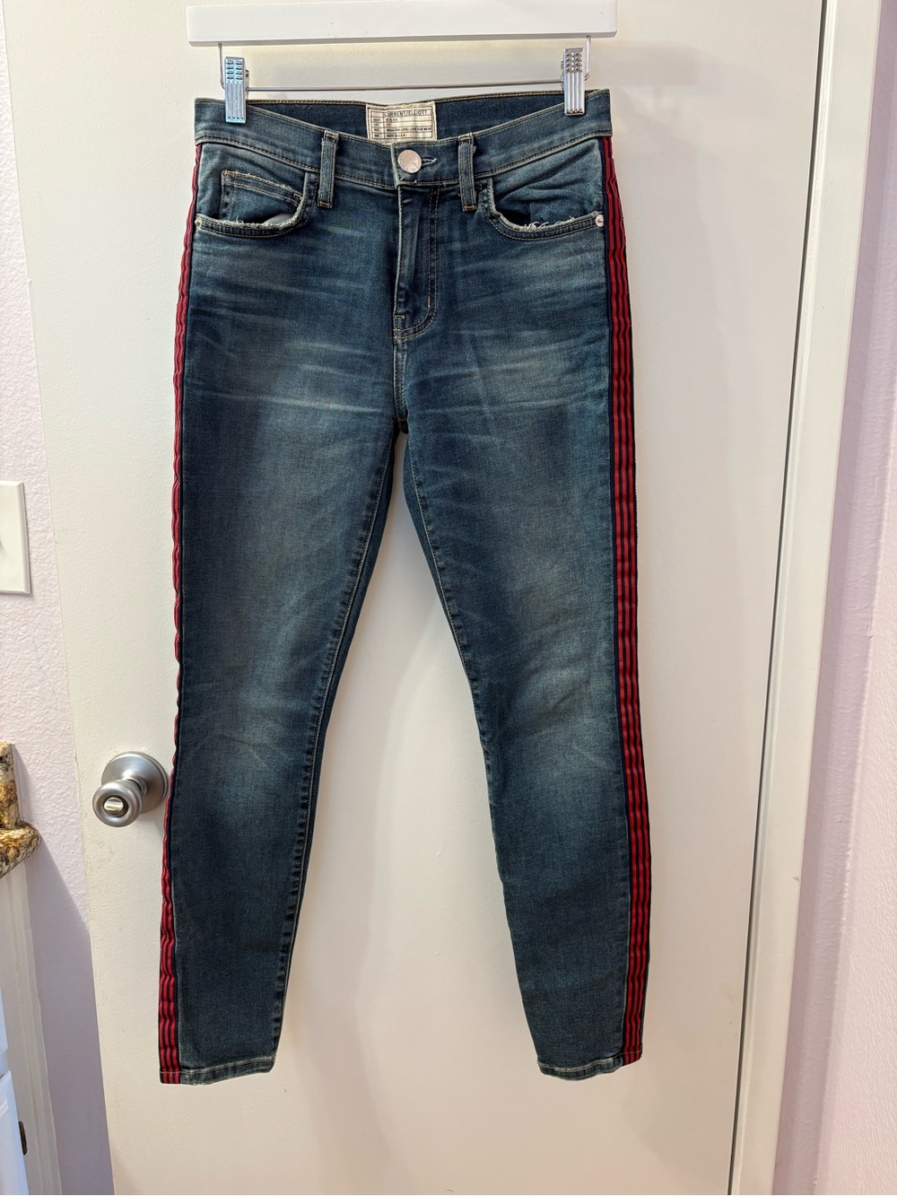 CURRENT/ELLIOTT The High Waist Stiletto Jeans WOMENS 25 Powell Red Stripe NWT - Picture 2 of 10